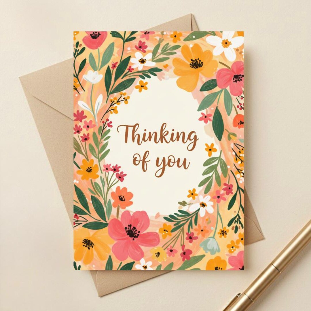 Thinking of You Floral Printable Greeting Card 5x7 | INSTANT DOWNLOAD ...