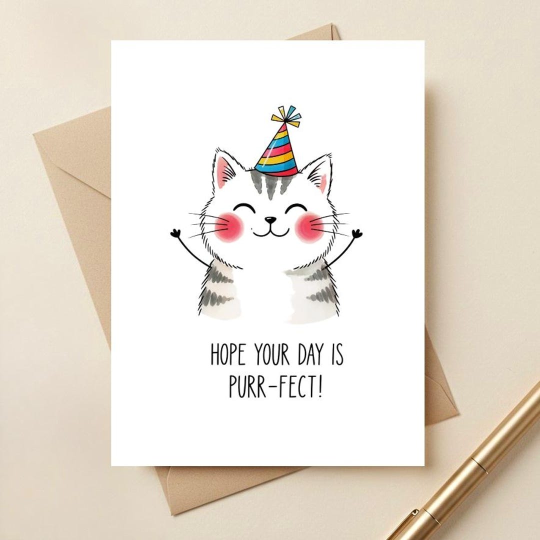 Fun Cat Birthday Printable Greeting Card 5x7 | INSTANT DOWNLOAD | Blank ...