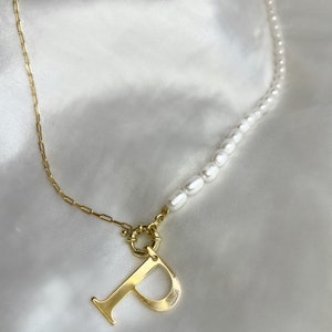 Half pearl Initial Necklace