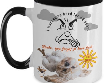 Grouchy Old Man Mug, Retirement Gift for Men, Cute Puppy