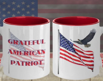 Patriotic Coffee Mug, American Flag & Eagle, Veteran Gift