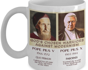 Pope Pius V & X Mug, Traditional Catholic Latin Mass Gift, Quo Primum, Pascendi