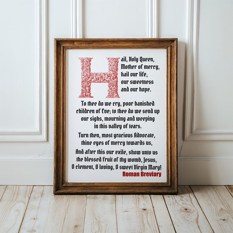 Hail Holy Queen Prayer Art, Traditional Catholic Home Decor (digital ...