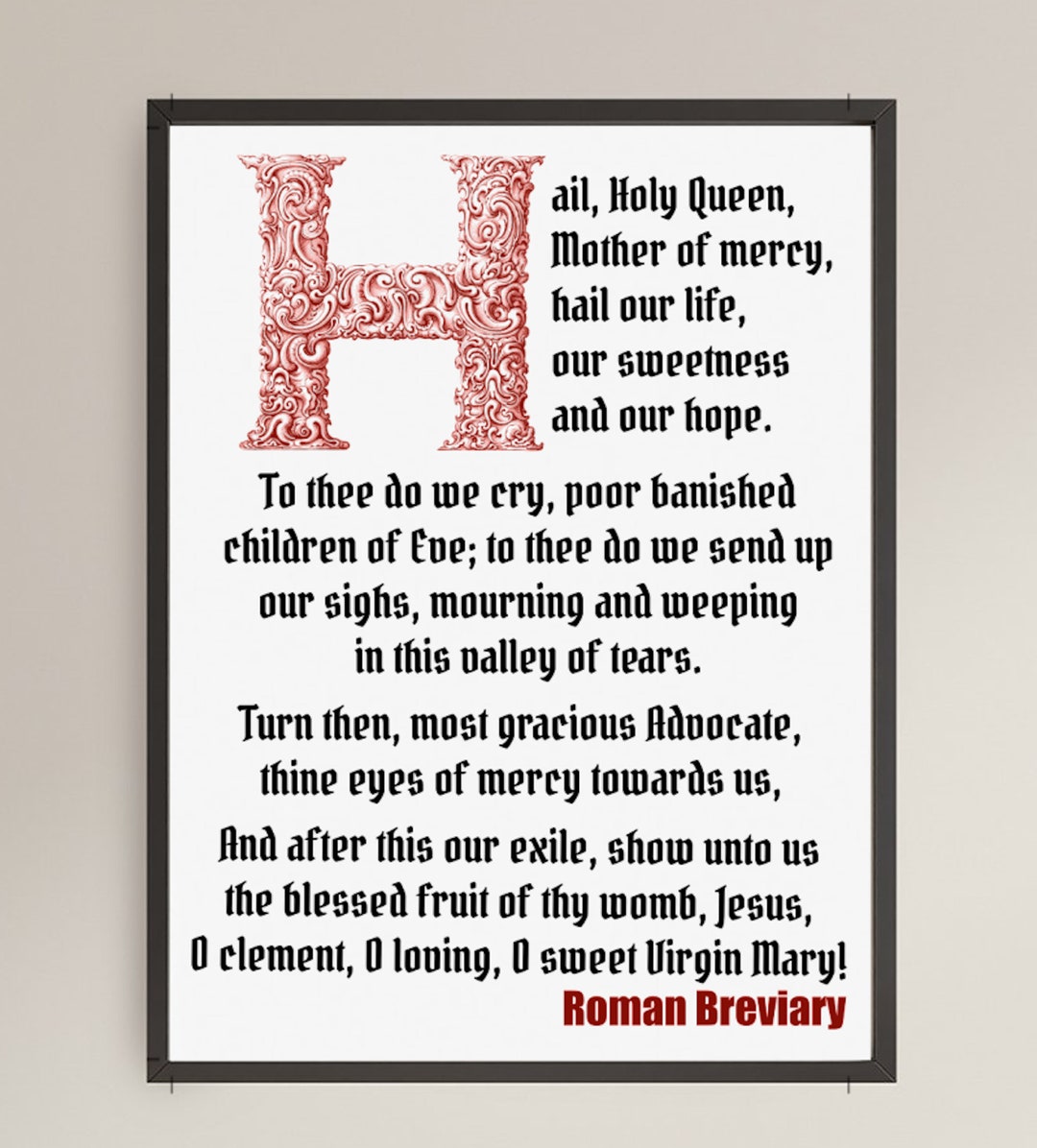 Hail Holy Queen Prayer Art, Traditional Catholic Home Decor (digital ...