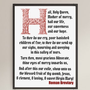 Digital Hail Holy Queen Traditional Catholic Prayer | Great Gift for Your Catholic Friends | Beautiful Wall-hanging for Every Catholic Home