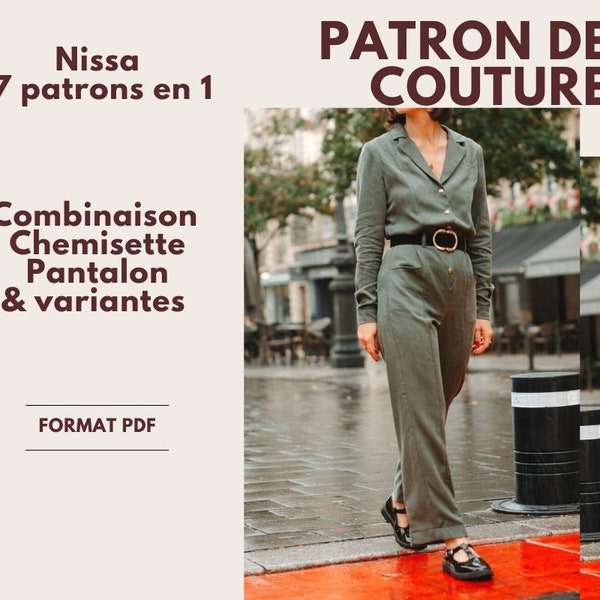 Patron couture Combinaison Pantalon, Combinaison Short, Chemisette et Pantalon Nissa Femme – Format PDF A4 A0