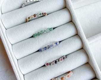 Dainty Gemstone Braided Wire Wrapped Rings | aventurine, indian agate, jasper, howlite, rhodonite, silver gold ring, birthstone gift for her
