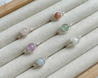 Crystal Bead Rings | aquamarine, amethyst, aventurine, rose quartz, moonstone, healing rings, gift for her, gemstone ring, crystals