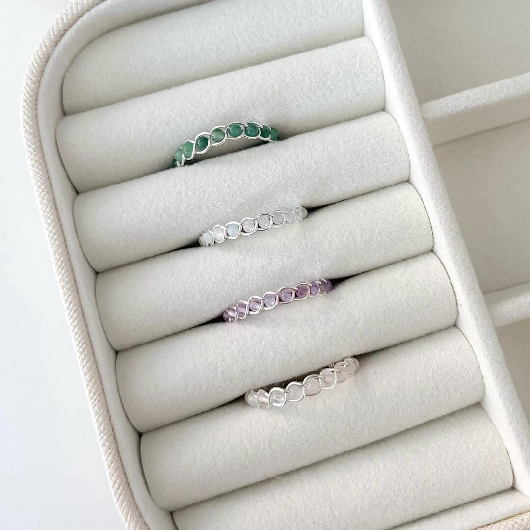 Dainty Gemstone Braided Wire Rings | Aventurine, Rose Quartz Rings ...