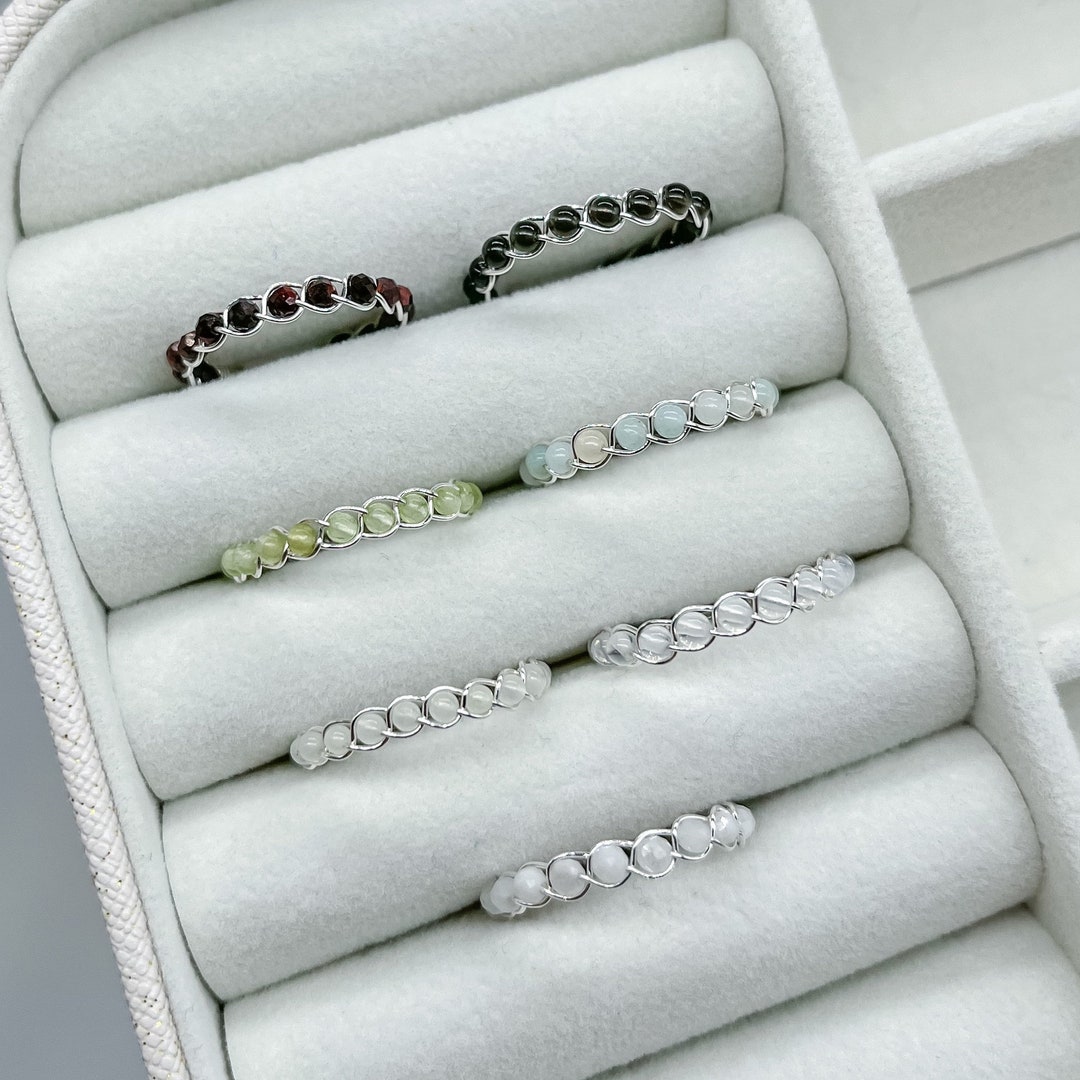 Dainty Gemstone Braided Wire Rings | Peridot, New Jade, Amazonite ...