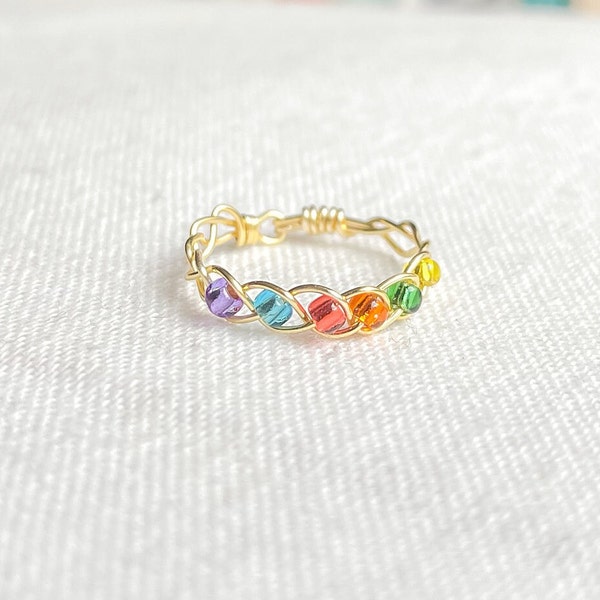 Superhero Infinity Colours Inspired Ring | sci-fi movie inspired, superhero inspired gifts, rainbow ring, braided gold wire bead ring