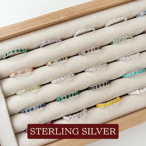 Dainty Gemstone Braided Wire Rings | silver, aventurine, rose quartz, aquamarine rings, crystal rings for her, gift for her, birthstone