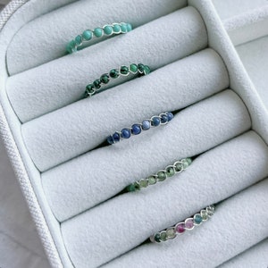 Dainty Gemstone Braided Wire Rings | turquoise, malachite, sodalite, emerald, tourmaline, birthstone, silver rings for her, gift for her