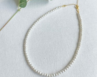 Pearl Necklace | dainty minimalist timeless necklace, pretty pearl choker, beaded necklace, 24k gold plated, bride necklace, bridesmaid