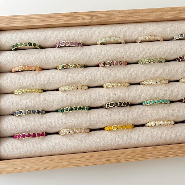 Dainty Gemstone Braided Wire Rings | gold plated, aventurine, rose quartz, aquamarine rings, crystal rings for her, gift for her, birthstone