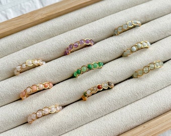 Gemstone Braided Wire Wrapped Rings | 3mm aventurine, amethyst, agate, rose quartz, aquamarine gold crystal ring, birthstone, gift for her