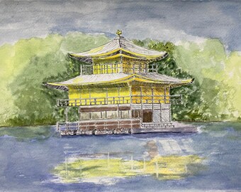 Temple of the Golden Palace Kyoto, Japan,  Original Watercolor Painting (11"x15")