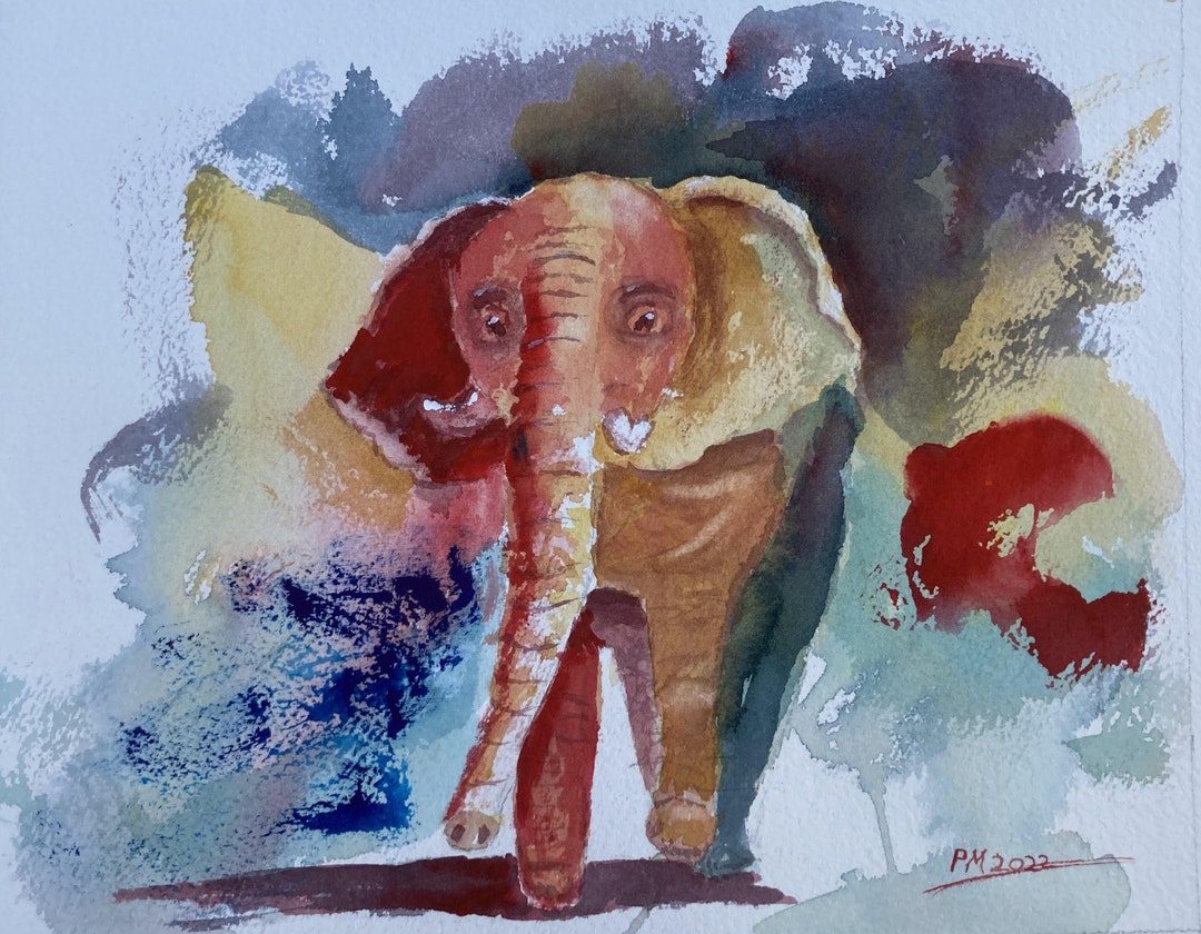 抽象的な象、オリジナル水彩画 - Etsy 日本, image size:1080x840