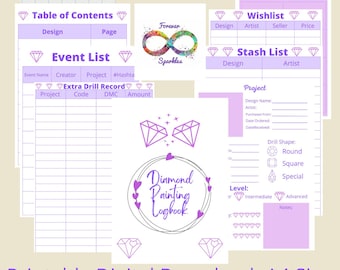 Diario, agenda e quaderno digitale per diamond painting con 9 pagine uniche da stampare.