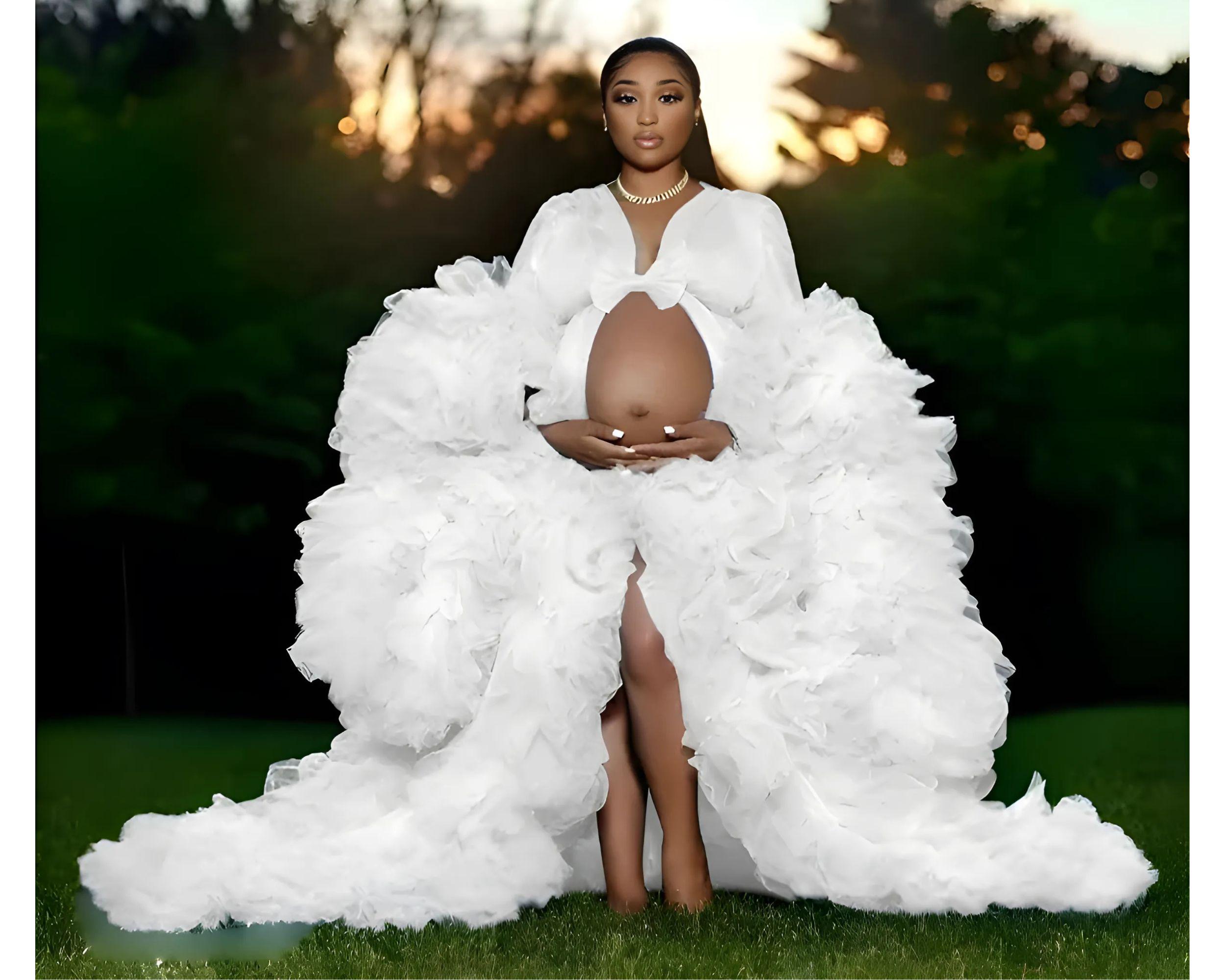 Women's Maternity Tulle Sleepwear Robe Dress - Kimono Style, Mesh Fabric - Perfect For Photo Shoot / Baby Shower