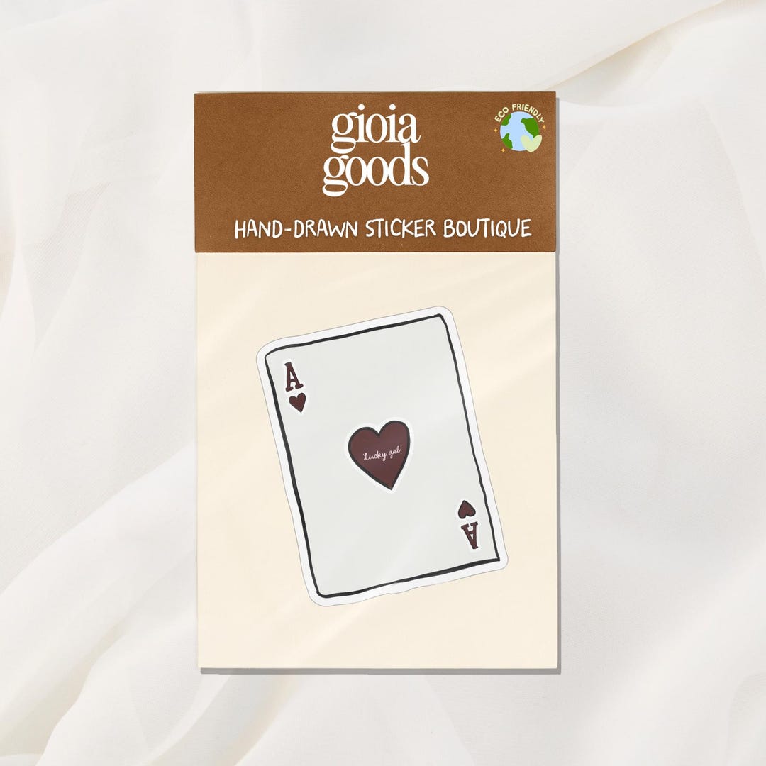 Hand-drawn Lucky Gal Ace of Hearts Sticker | 3x3 Glossy Vinyl Art | Eco ...