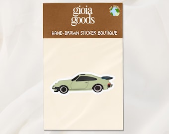 Hand-Drawn Classic Car Sticker | 3x3 Glossy Vinyl Art | Retro Auto Sportscar Aesthetic Eco-Friendly Décor by Gioia Goods