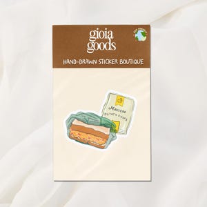 Hand-Drawn Pimento Cheese Sandwich Sticker | 3x3 Glossy Vinyl Art | Augusta-Inspired Golf Lover Eco-Friendly Décor by Gioia Goods