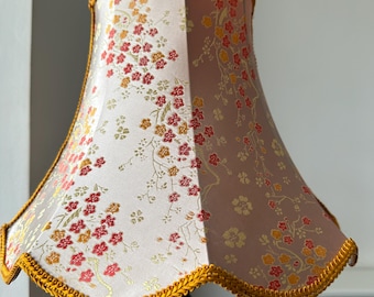 Handmade Vintage Chinoiserie Silk Lampshade, Cherry Blossom Floral Lamp Shade, Oriental Style Table Lamp Decor, Retro Japandi Lighting