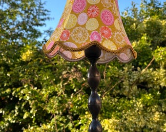 Handmade Vintage Mustard Gold Medallion Lampshade | Pink & Orange | Gold Trim | Gimbal Fitting | 8" Small | Retro 70s Decor