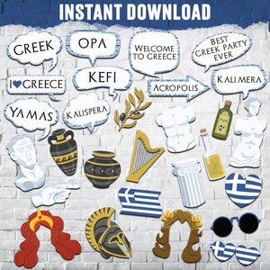 Puntelli per cabine fotografiche GRECIA, DOWNLOAD IMMEDIATO, Puntelli per cabine fotografiche divertenti stampabili, Oggetti di scena per feste greche, Oggetti di scena greci