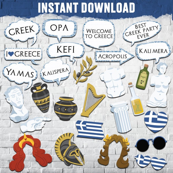 GREECE Photo Booth Props, INSTANT DOWNLOAD, Printable Fun Photo Booth Props, Greek Party Props, Greek Props