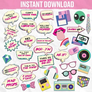 90's PARTY Photo Booth Props, INSTANT DOWNLOAD, Printable Fun Photo Booth Props, 90's Party Props, 90's Props, 90's Party Decor