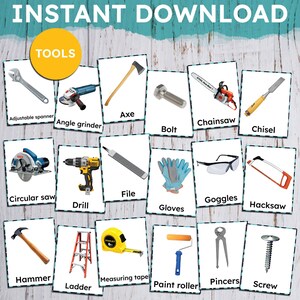 TOOLS, INSTANT DOWNLOAD Montessori Cards, Printable Montessori Cards, Flash Cards, Nomenclature Flash Cards