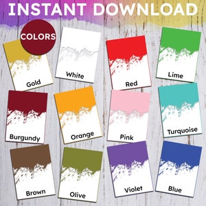 COLORS, INSTANT DOWNLOAD Montessori Cards, Printable Montessori Cards, Flash Cards, Nomenclature Flash Cards