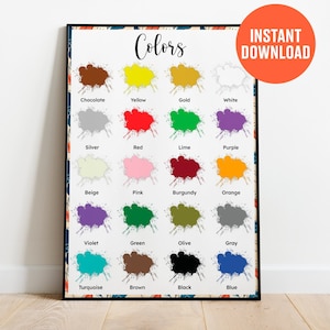 Colors Poster, INSTANT DOWNLOAD Montessori Poster, Printable Montessori Poster, Learning Poster, Montessori Educational, Homeschooling