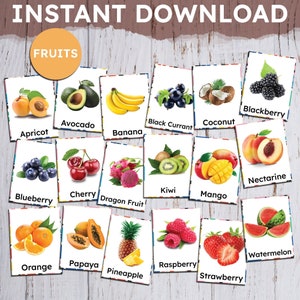 FRÜCHTE, INSTANT DOWNLOAD Montessori-Karten, druckbare Montessori-Karten, Flash-Karten, Nomenklatur Flash-Karten