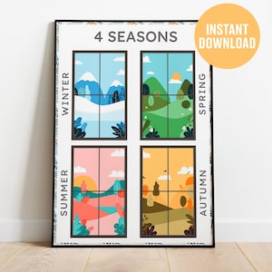 4 Seasons Poster, INSTANT DOWNLOAD Montessori Poster, Printable Montessori Poster, Learning Poster, Montessori Educational, Homeschooling