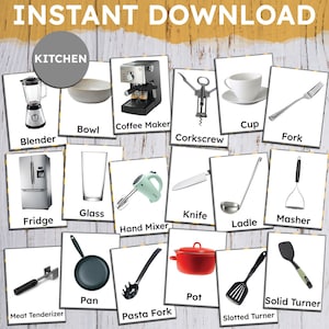 IN THE KITCHEN, Instant Download Montessori Cards, Printable Montessori Cards, Flash Cards, Nomenclature Flash Cards
