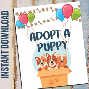 Pet Adoption Certificate, Printable Certificate, Adopt A Puppy Sign, Birthday Party Ideas, Instant Download