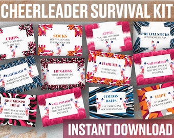 24 AFDRUKBARE Cheerleader Survival Kit - Cheerleading Competitie Survival Kit, Cheerleader Gift, Cheer Survival Kit, Team Gift, Candy Notes