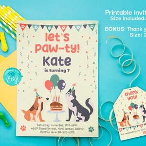 Invitación de cumpleaños de fiesta de cachorro, invitación de cumpleaños editable, fiesta de perro, invitación de cumpleaños de Paw-ty, invitación de cachorro Corjl imprimible
