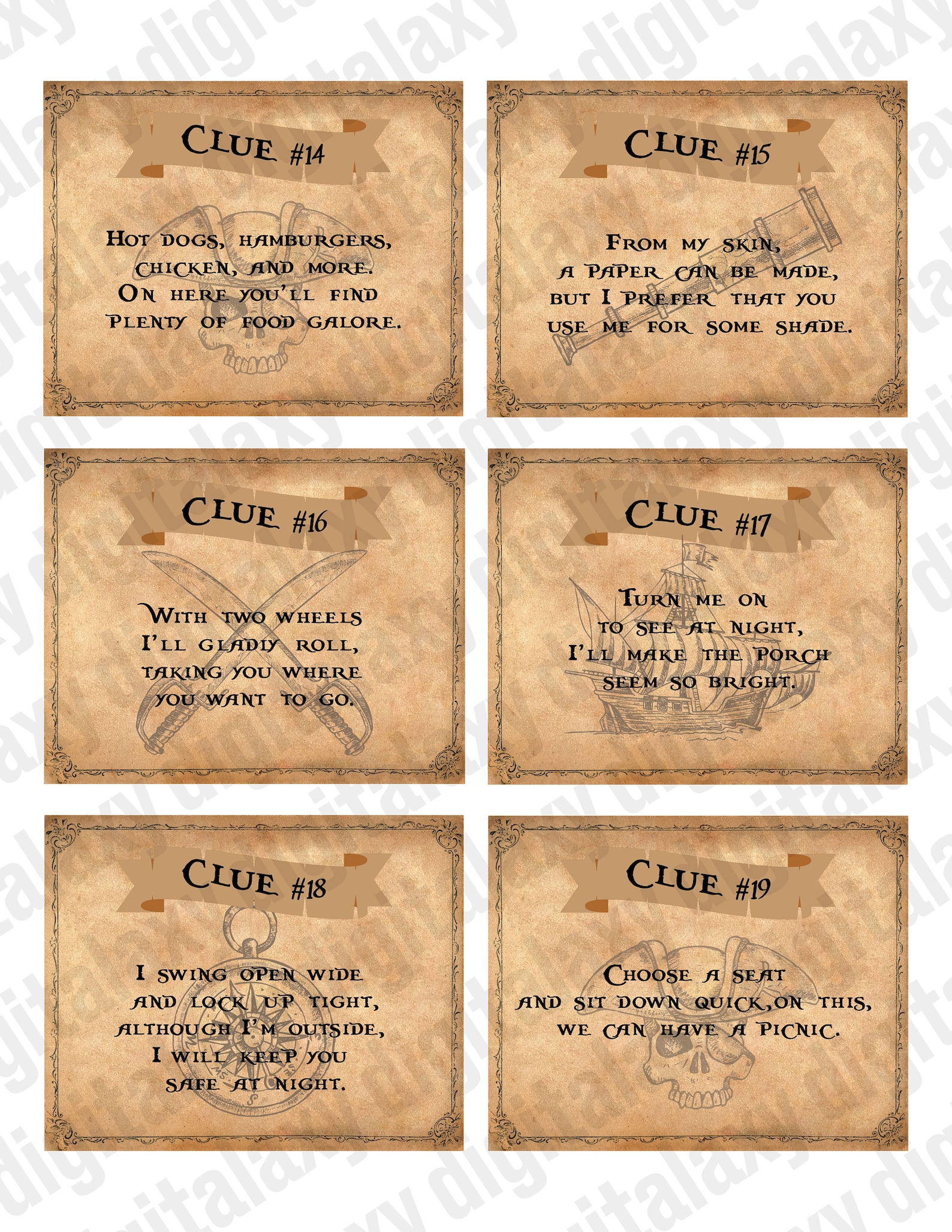 printable treasure hunt map and clues scavenger hunt etsy
