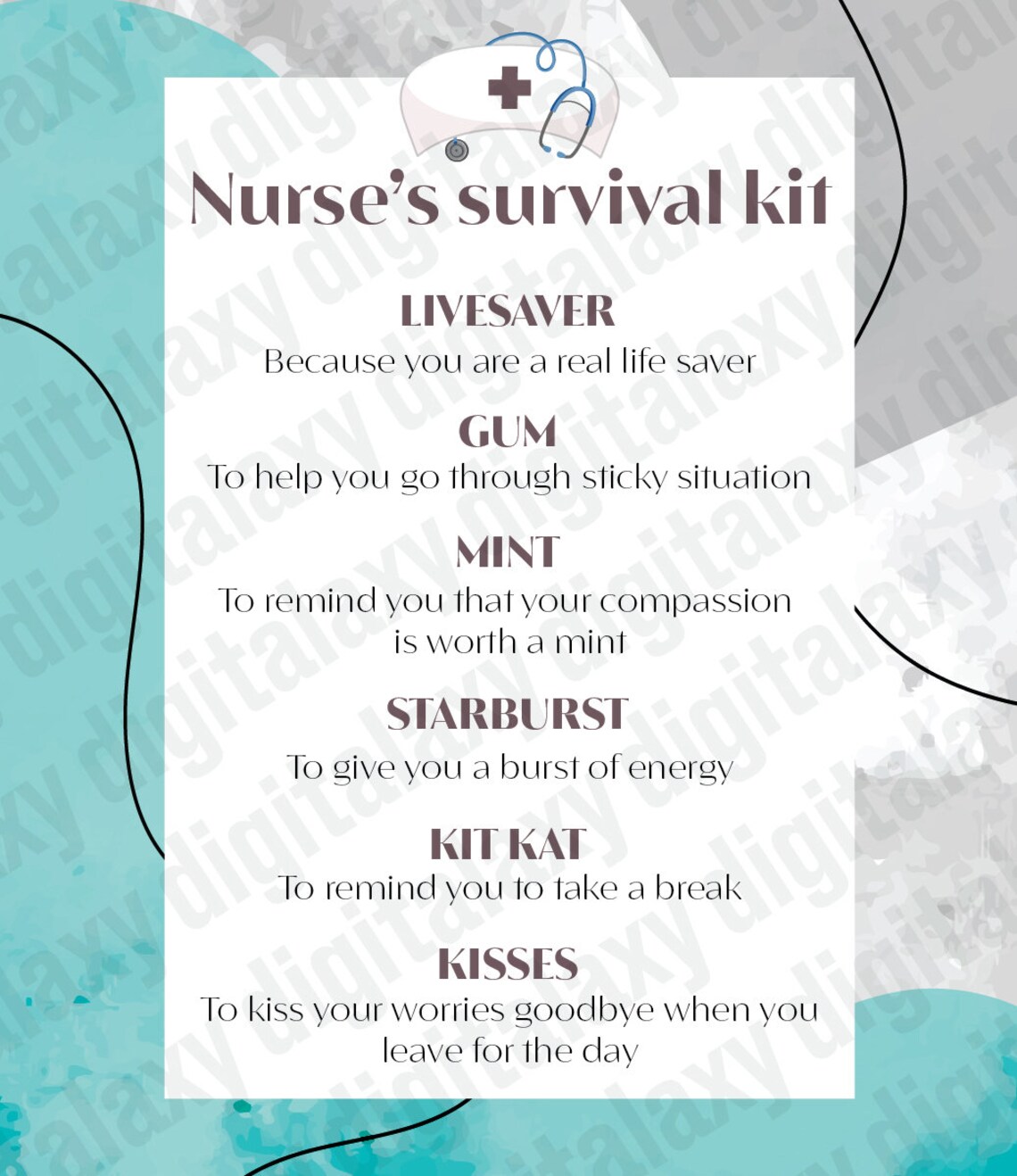 PRINTABLE Nurses Survival Kit, Staff Survival Kit Tag, Staff