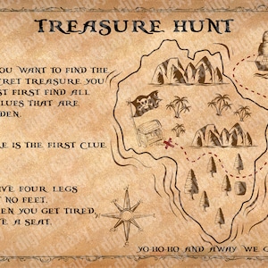printable treasure hunt map and clues scavenger hunt etsy