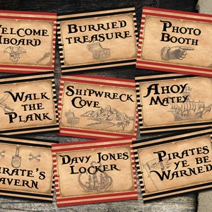 Pirate Birthday Party Signs, INSTANT DOWNLOAD, Pirate Birthday Party, Pirate Party Decor, Pirates, Ships