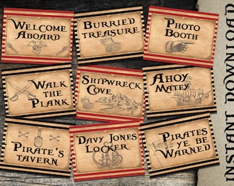 Pirate Birthday Party Signs, INSTANT DOWNLOAD, Pirate Birthday Party, Pirate Party Decor, Pirates, Ships