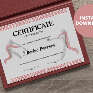 Softball Certificate of Participation, Printable Softball Certificate, Sports Award, Instant Download