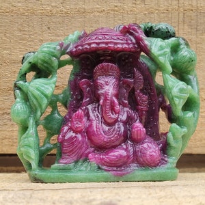 Handcarved Ganesha statue in Ruby zoisite stone, Ruby zoisite ganesha, Natural Ruby stone Ganesha, Ruby Carving, Ruby Ganesha, Ruby Idols
