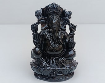 Handmade ganesha statue, handcarved Black Agate Stone ganesha, Black Agate Stone ganesha idol, Natural Gemstone ganesha, Black Agate ganesha