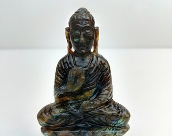 Handcarved Labradorite Buddha Statue, Gemstone Idol